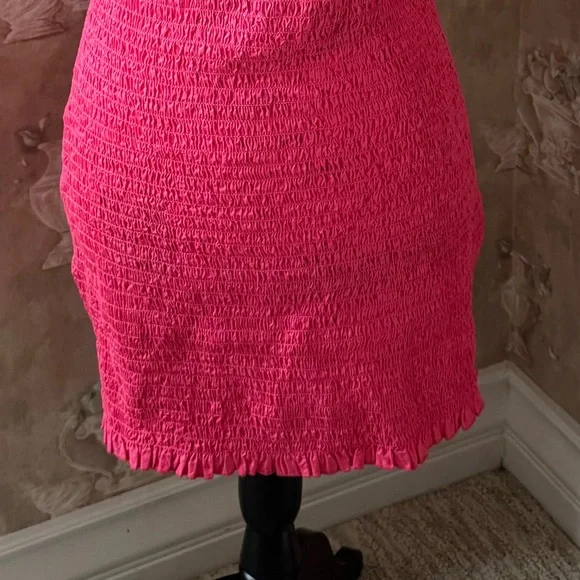 FREE PEOPLE IYLA SMOCKED SLEEVELESS MINI DRESS HOT PINK SP - Picture 6 of 7
